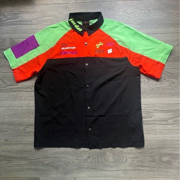 Jordan Tops - NEW Jordan Air Team Jumpman Racecar Racing Button Up Short Sleeve Shirt Size M